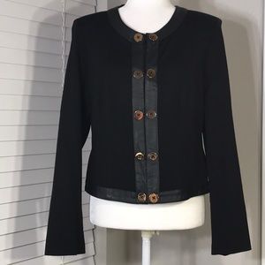 CAbi Black Blazer W/ Leather Detail